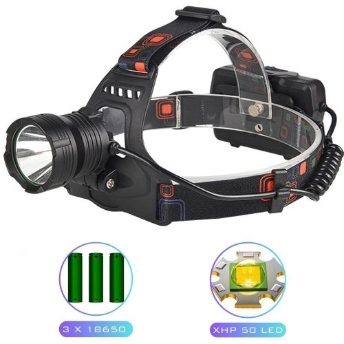 Ліхтар налобний XQ-218-HP50, Power Bank, 3x18650, signal light, індикація заряду, ЗП Type-C, Box