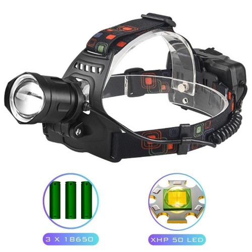 Ліхтар налобний XQ-219-HP50, 1 РЕЖИМ, Power Bank, 3x18650, signal light, індикація заряду, ЗП Type-C, Box