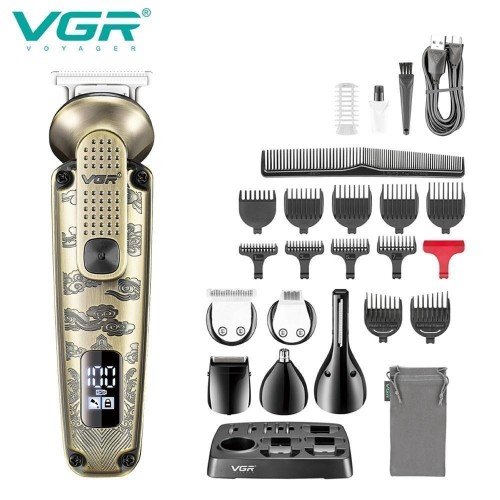 Набір для стриження VGR 6 в 1 V-095, 16 насадок, LED display