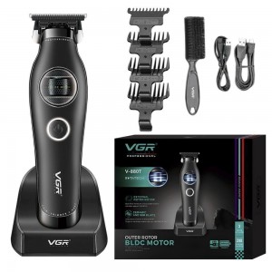 Тример VGR V-880T BLACK, EXTERNAL ROTOR MOTOR, MIM BLADE, 4 насадки, док-станція