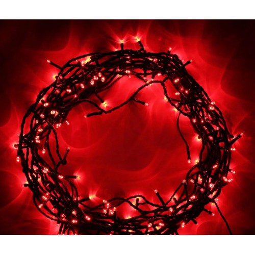 Уличная гирлянда LED 100, красный, 10м, черный провод, Ø 3,3, флеш, контрол.220V+удлен. RD-07127