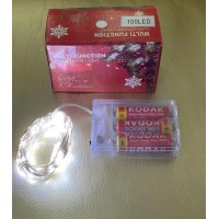 Гирлянда на медной проволоке "Капля росы" LED 100, холодный белый, 10 м, на батарейках