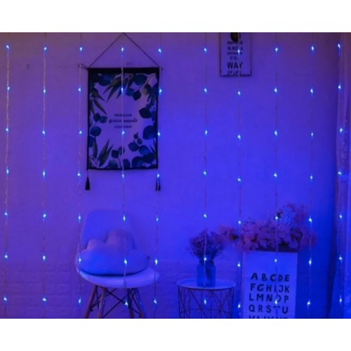 Гирлянда Водопад LED 560, синий, 3*2 м, белый провод, матовые лампочки