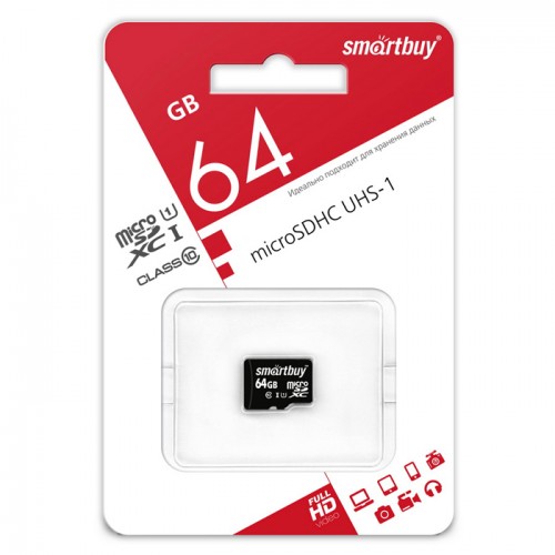 micro SDHC (UHS-1) карта памяти Smartbuy 64GB Class 10 (без адаптера)