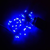 Гирлянда LED 100 синяя, чёрный провод, конус-рис