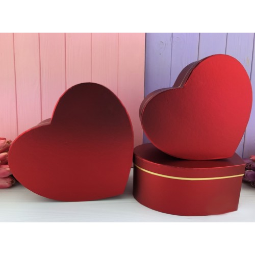 Коробка в форме сердца "Металлик" красная 3 шт.