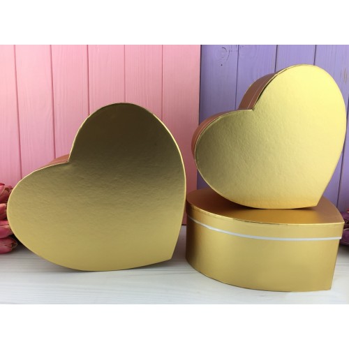 Коробка в форме сердца "Металлик" золото 3шт.