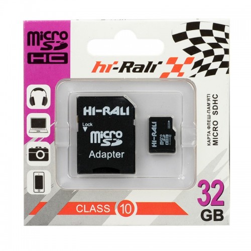 micro SDHC карта памяти Hi-Rali 32Gb class 10 с адаптером