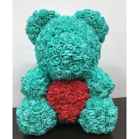 Ведмедик із троянд бірюза 40 см