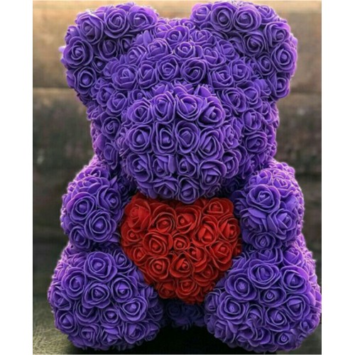 Ведмедик із троянд фіолетовий 40 см