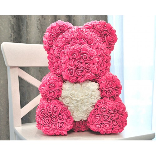 Ведмедик із троянд рожевий 40 см