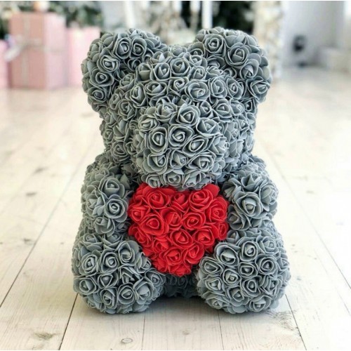 Ведмедик із троянд сірий 40 см
