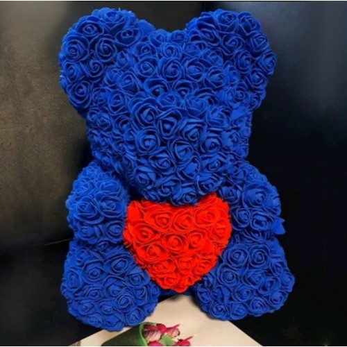 Ведмедик із троянд синій 40 см
