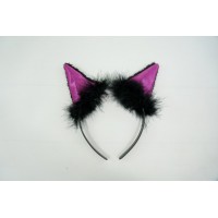 Обруч с розово-чёрными ушками