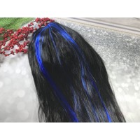 Парик чёрный с синими локонами 150гр