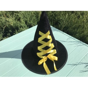 Шляпа ведьмочка детская с жёлтой лентой Шляпа ведьмочка детская с жёлтой лентой