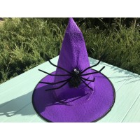 Шляпа ведьмочка с большим пауком фиолетовая