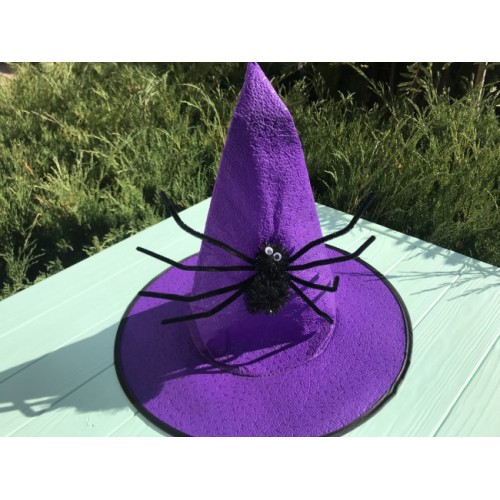 Шляпа ведьмочка с большим пауком фиолетовая
