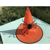 Шляпа ведьмочка с большим пауком оранжевая