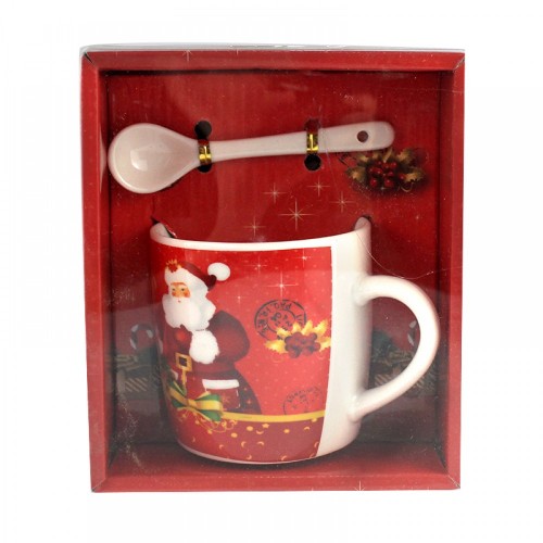 Чашка с ложечкой в подарочной упаковке Merry Christmas (BHLA-605)