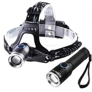 Фонарь 2 в 1 налобный + ручной Police 6888-T6, ЗУ micro USB, 2x18650, zoom, Box