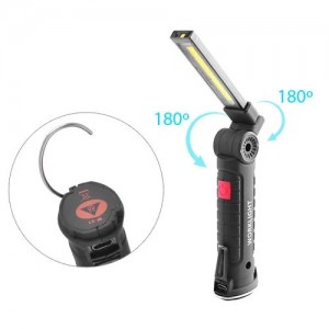 Магнитный фонарь для СТО W-51-SMD+COB, ЗУ micro USB, встроенный аккумулятор, поворот180º+180º, зажим, крюк