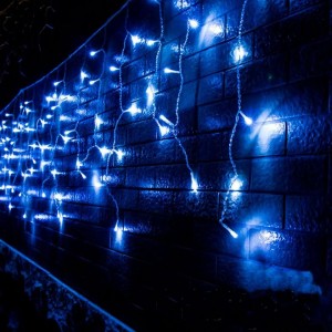 Гирлянда бахрома LED 120, синий, прозрачный провод