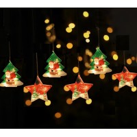 Штора роса на проволоке с фигуркой Звездочка и елка с Дед Морозом, контроллер, USB, пульт, теплый белый, 2.5 м CL64