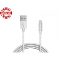 Кабель Lightning 1м./2.4 mA тканевой оплетке для зарядки и передачи данных, серый, n/p