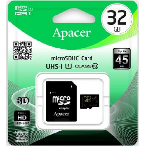 Карта памяти 32GB Apacer micro SDHC (UHS-1) class 10 с адаптером SD