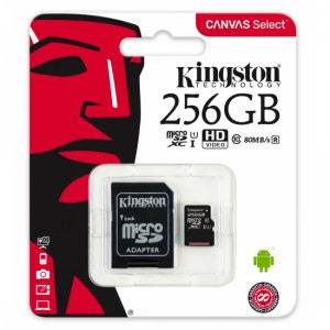 Карта памяти micro SDHC Kingston Canvas Select 256GB UHS-I class 10 (с адаптером) Карта памяти micro SDHC Kingston Canvas Select 256GB UHS-I class 10 (с адаптером)
