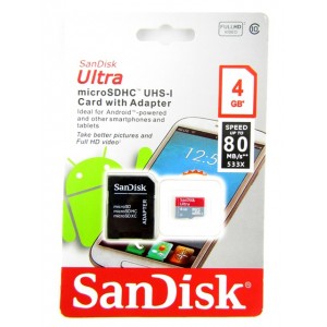 Карта памяти micro SDHC SanDisk Ultra 4GB class 10 (с адаптером) Карта памяти micro SDHC SanDisk Ultra 4GB class 10 (с адаптером)