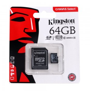 Карта памяти micro SDXC Kingston Canvas Select 64GB UHS-I class 10 (с адаптером) Карта памяти micro SDXC Kingston Canvas Select 64GB UHS-I class 10 (с адаптером)