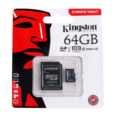 Карта памяти micro SDXC Kingston Canvas Select 64GB UHS-I class 10 (с адаптером)