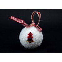 Елочная игрушка Белоснежный шар с елкой (цена за упаковку 9 шт) N11-17