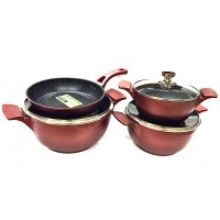 Набор кастрюль с мраморным покрытием из 7 предмтов красный BN-345