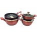 Набор кастрюль с мраморным покрытием из 7 предмтов красный BN-345