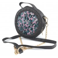 Женская круглая сумка с пайетками 123 Black