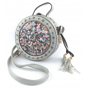 Женская круглая сумка с пайетками 123 Silver