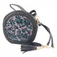 Женская круглая сумка с пайетками 125 Black