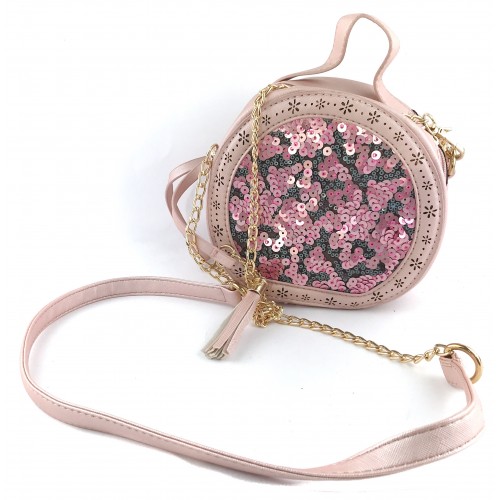 Женская круглая сумка с пайетками 123 Pink