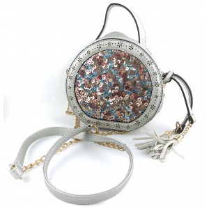 Женская круглая сумка с пайетками 125 Silver