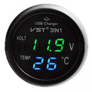Часы автомобильные в прикуриватель VST 706-4 (зелёный блистр) (50)