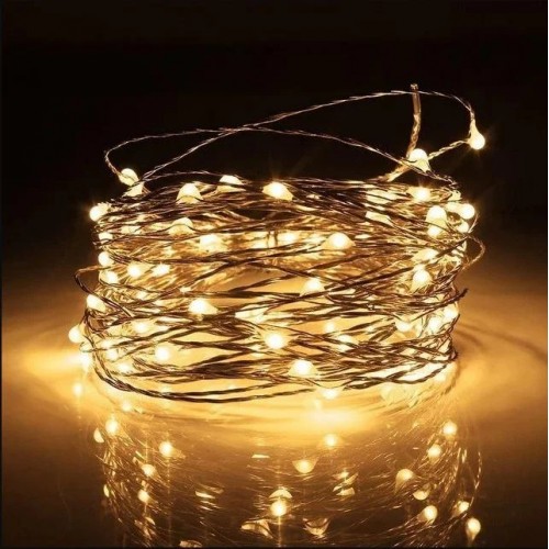 Гирлянда медная проволока (RD7108) 10м. 220V С Контролером, Серебряный Провод, Белая (Холодная)