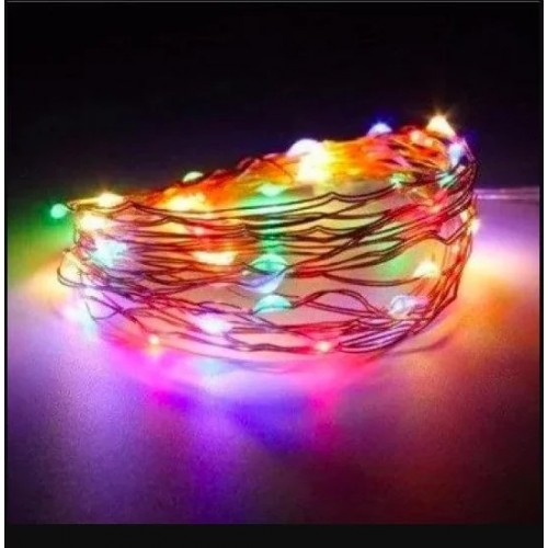 Гирлянда медная проволока 100LED (RD7111) 10м (батар) Провод-Серебро, Цвет ламп-Микс (100)