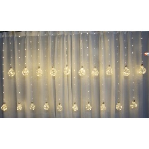 Гирлянда штора (RD9013) 400 лампочек, 20 шариков 8 см, ширина 6 метров,220v Белый