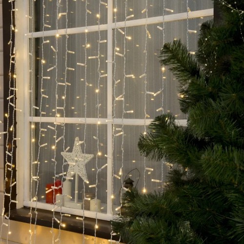 Гирлянда штора наружная 120LED (RD7125) 3,5х1м. Встроенный Вход, Выход, Диаметр Проволоки 3,3, Вспышка 10%, Черный Провод, Белая (Теплая)