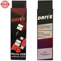 Кабель DRIVE Micro USB 1м./2.1 mA тканевой оплетке для зарядки и передачи данных Black