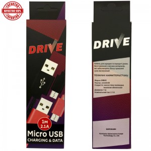 Кабель DRIVE Micro USB 1м./2.1 mA тканевой оплетке для зарядки и передачи данных Black Кабель DRIVE Micro USB 1м./2.1 mA тканевой оплетке для зарядки и передачи данных Black