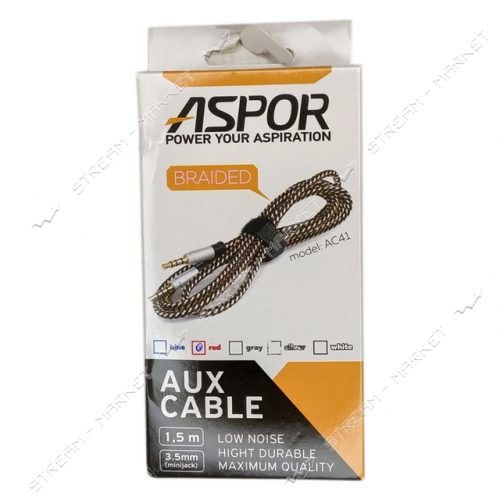 AUX кабель Aspor- AC-41 тканевый (3,5мм/1,5м)- оранжевый